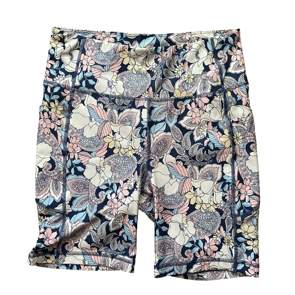 Tahari Sport Print Bike Shorts Small Navy Paisley with Pockets - Picture 1 of 3